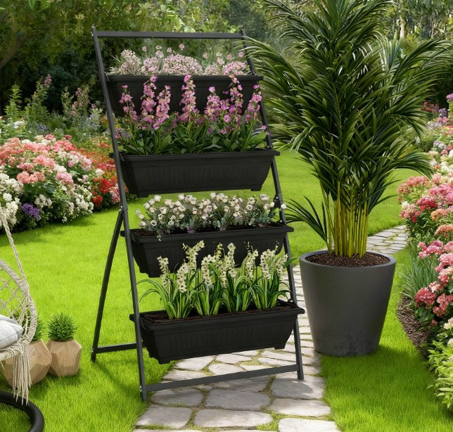 4-Tier Vertical Plant Stand for Vegetables & Flowers - Black
