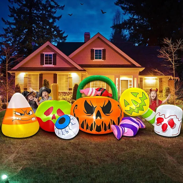 10 FT Inflatable Halloween Pumpkin and Ghost Decoration with LED