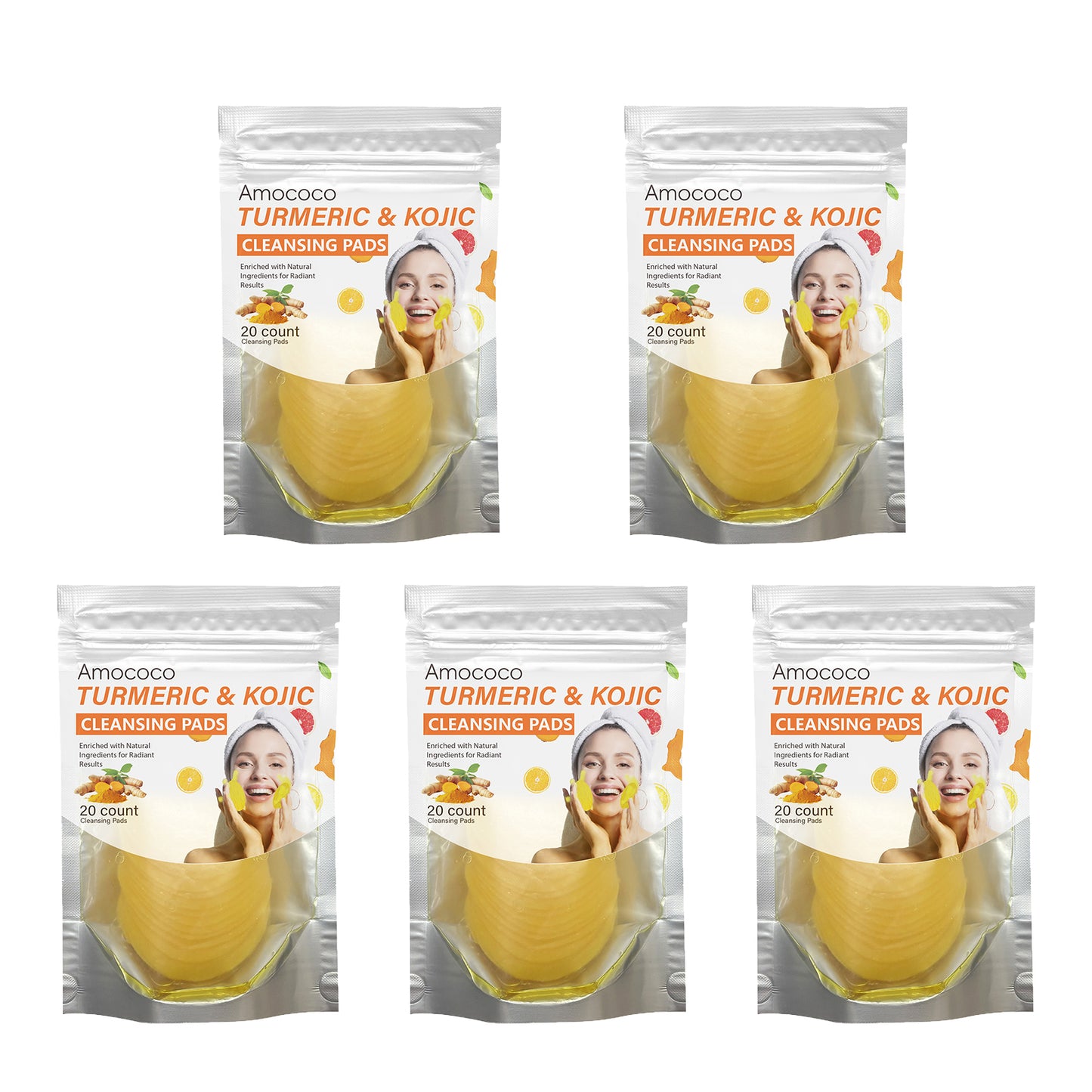 Turmeric & Kojic Acid Cleansing Pads for Brightening & Even Skin Tone - 100ct