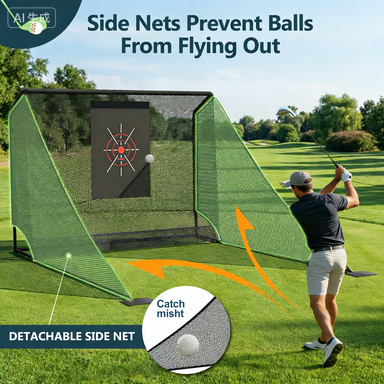 Golf Practice Net 10x7ft with Auto Ball Return & Side Barriers