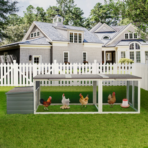 Large Wooden Chicken Coop with Run and Weatherproof Roof - Gray