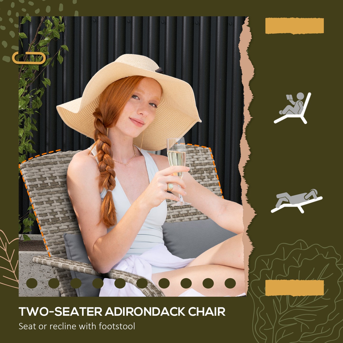 Adirondack Chair for 2 with Cushions & Footrests - Gray