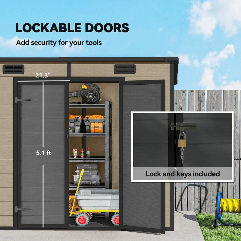 8' x 4' Plastic Outdoor Storage Shed with Floor, Window, Lockable Doors