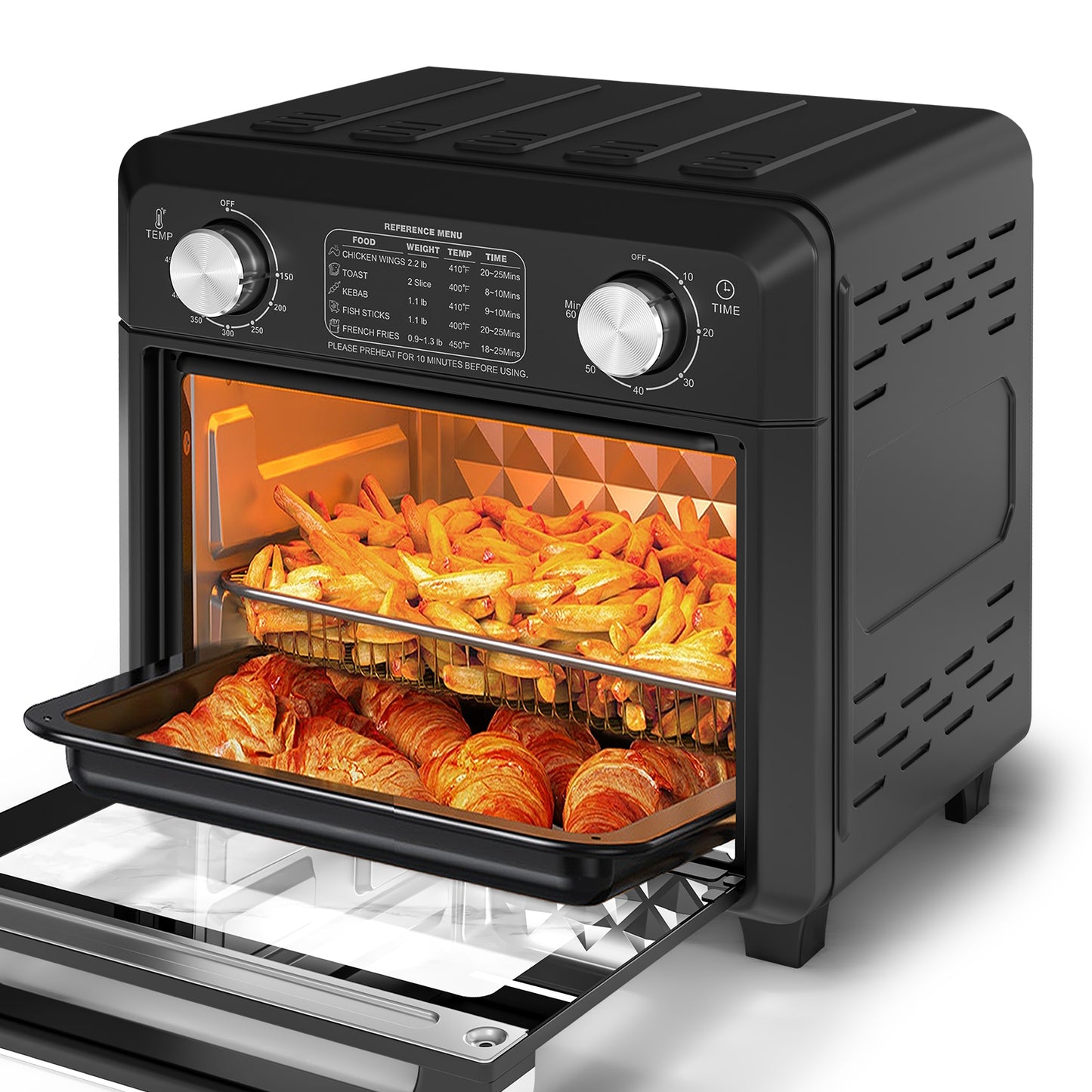 11QT Compact Air Fryer Toaster Oven - 1000W Countertop Kitchen Appliance, Black