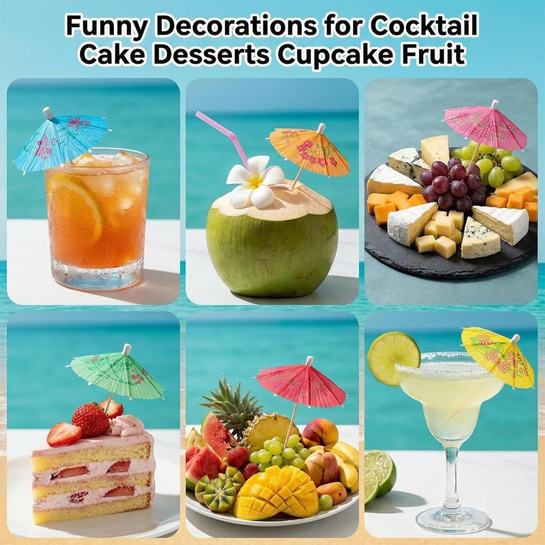 Colorful Umbrella Toothpicks - 50 Tropical Cocktail Picks