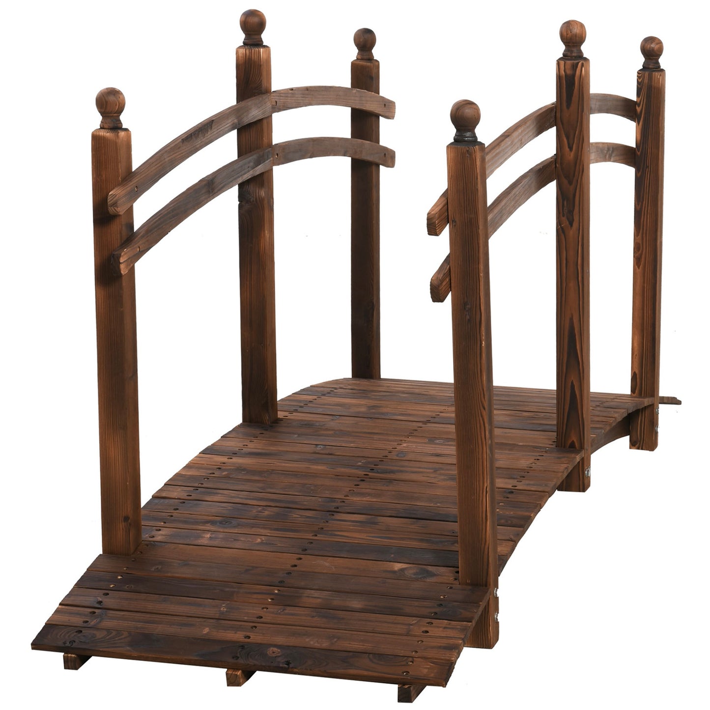 7.5 ft Fir Wood Garden Bridge with Side Railings for Backyard and Pond, Carbonized Finish