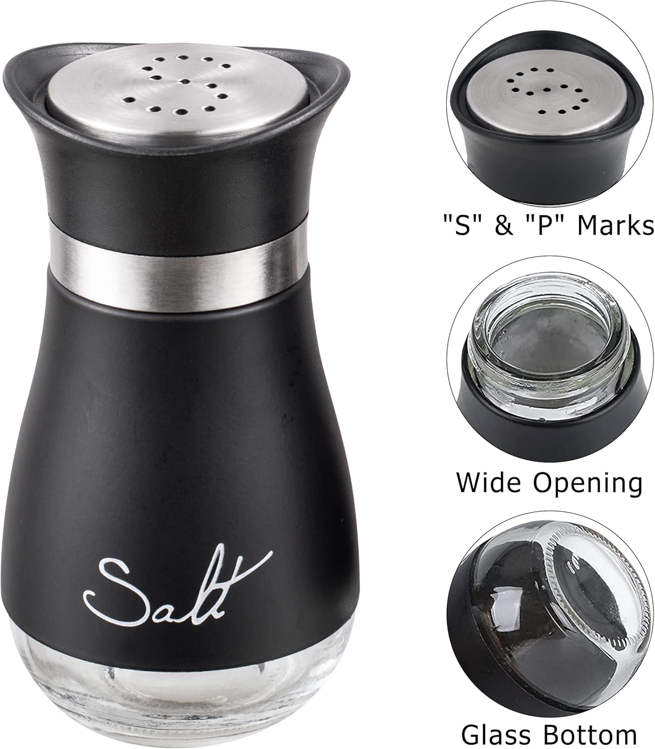 Salt and Pepper Shakers Set - 4 Oz Glass Bottom Spice Dispensers