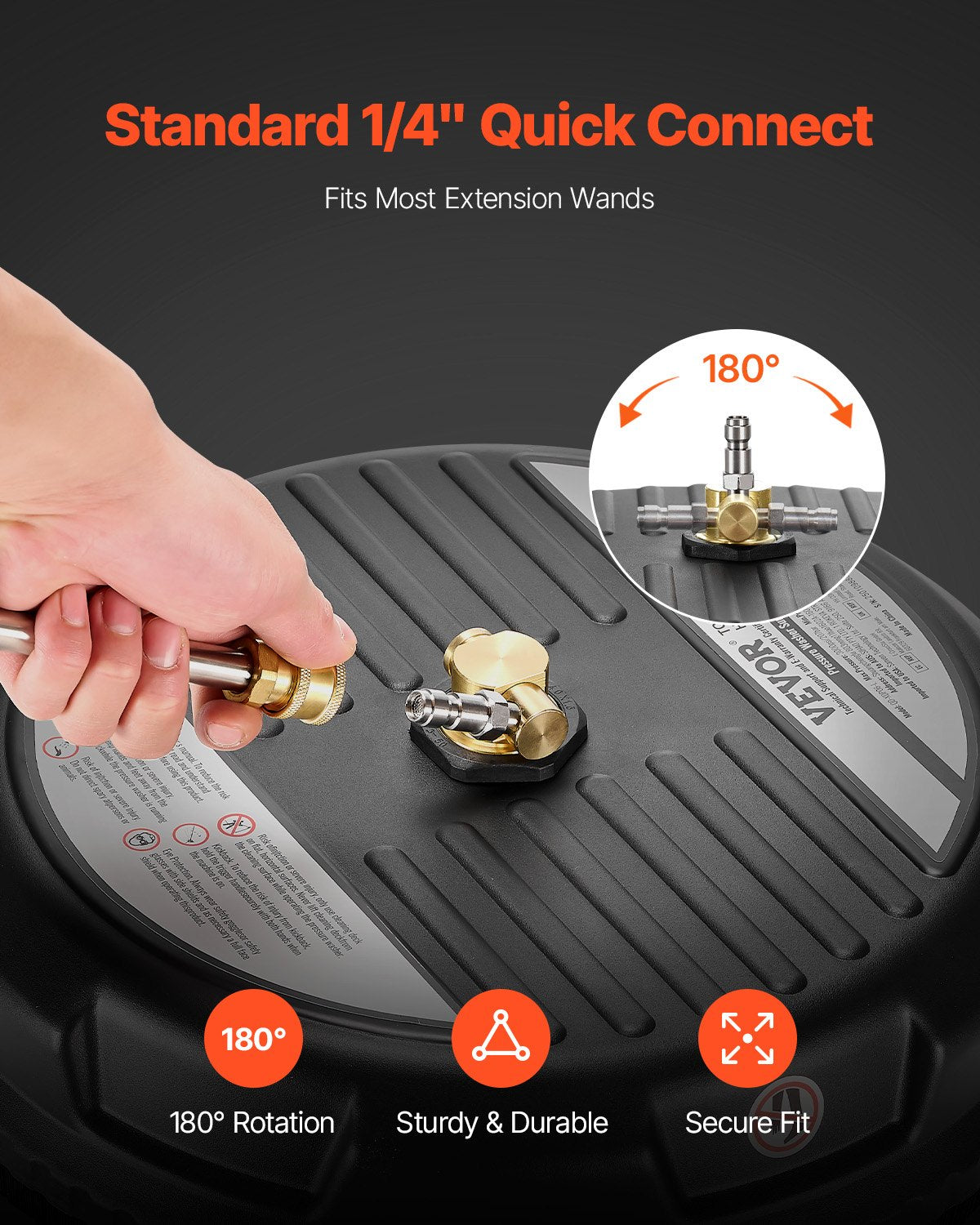 15-Inch Pressure Washer Surface Cleaner 3000 PSI with 4 Wheels - Black