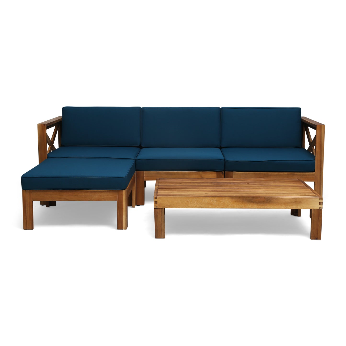 Dark Teal L-Shaped Sofa Set - Acacia Wood, Seats 4