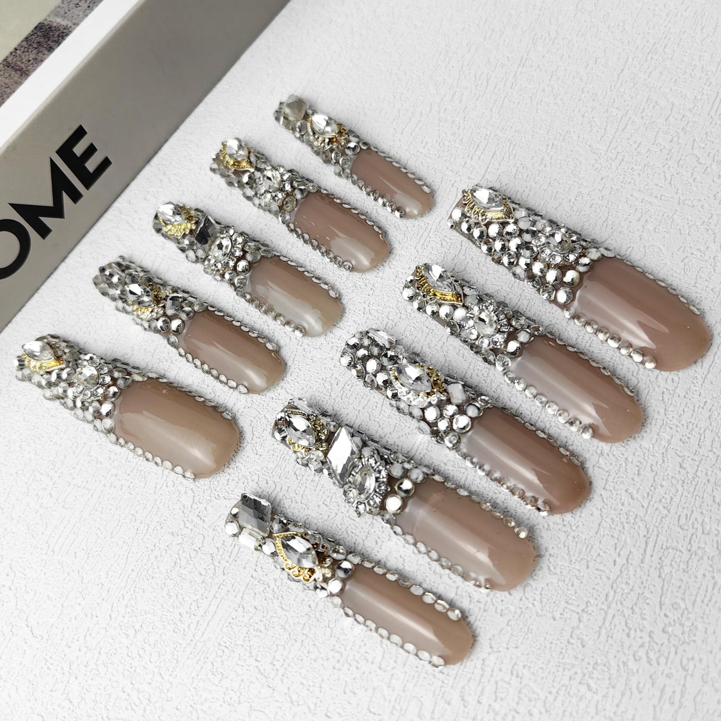 Gradient Rhinestone Press-On Nails - Acrylic Glitter Fake Nails (Size L)
