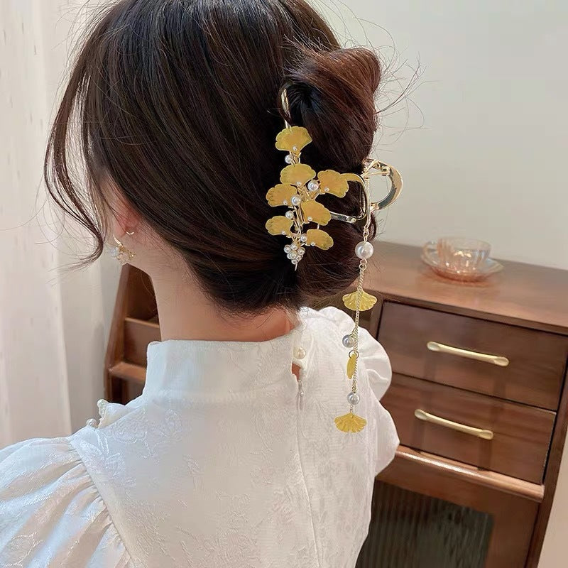 Antique Metal Hair Clip with Tassel & Pearl Detail