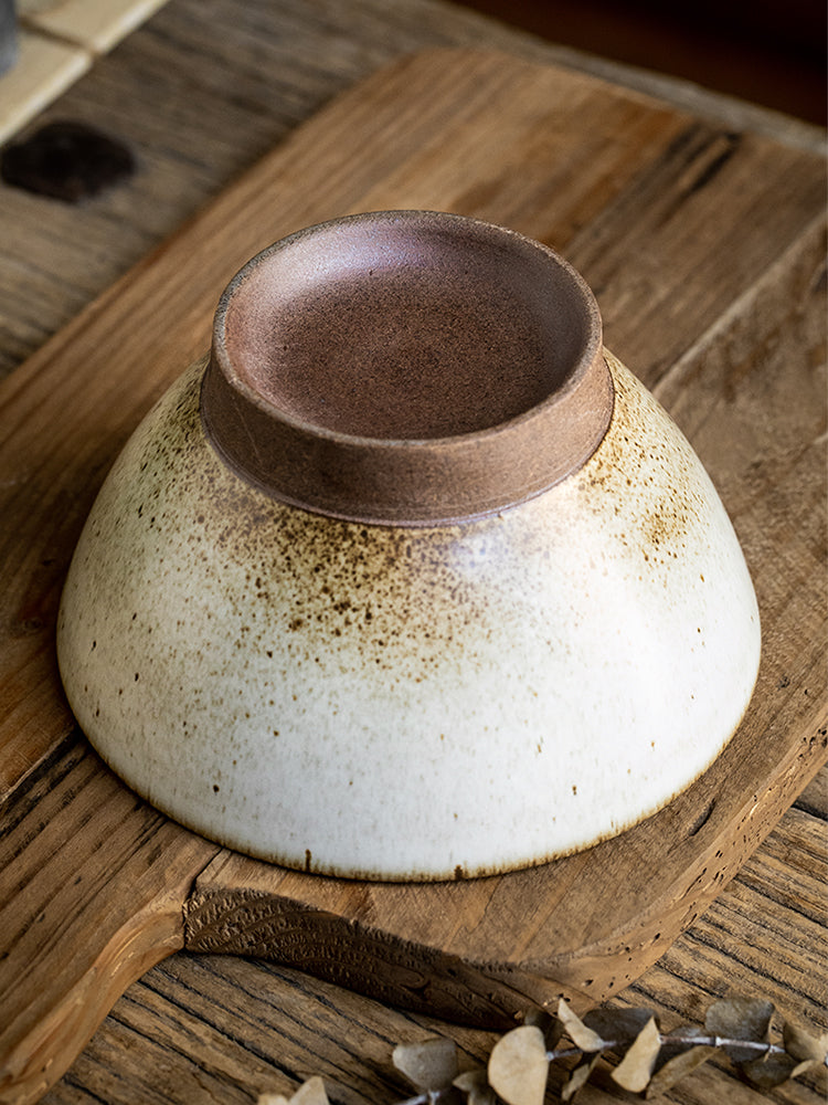 Stoneware High Leg Ceramic Ramen Bowl with Bamboo Pattern, 6.5 Inch Diameter