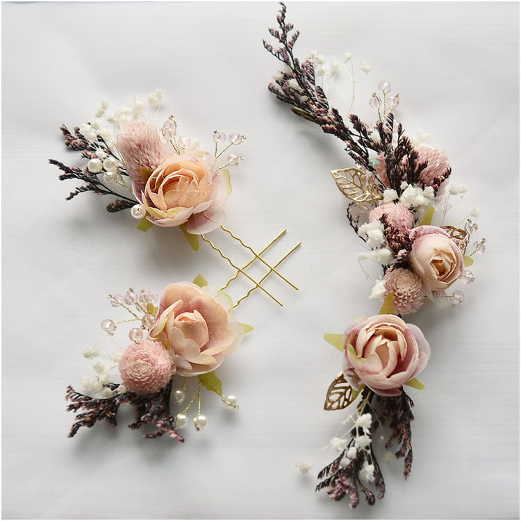 Bridal Headdress with Dried Flowers & Roses