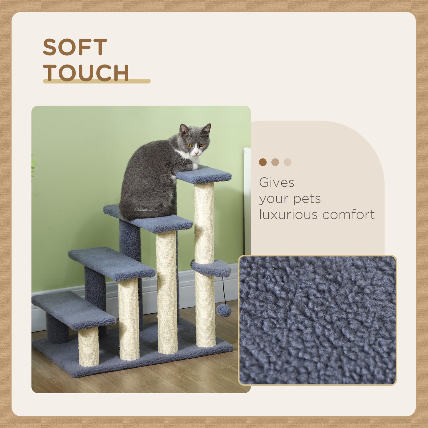 Cat Steps with Scratching Posts for High Beds & Sofas - Gray, 4 Levels