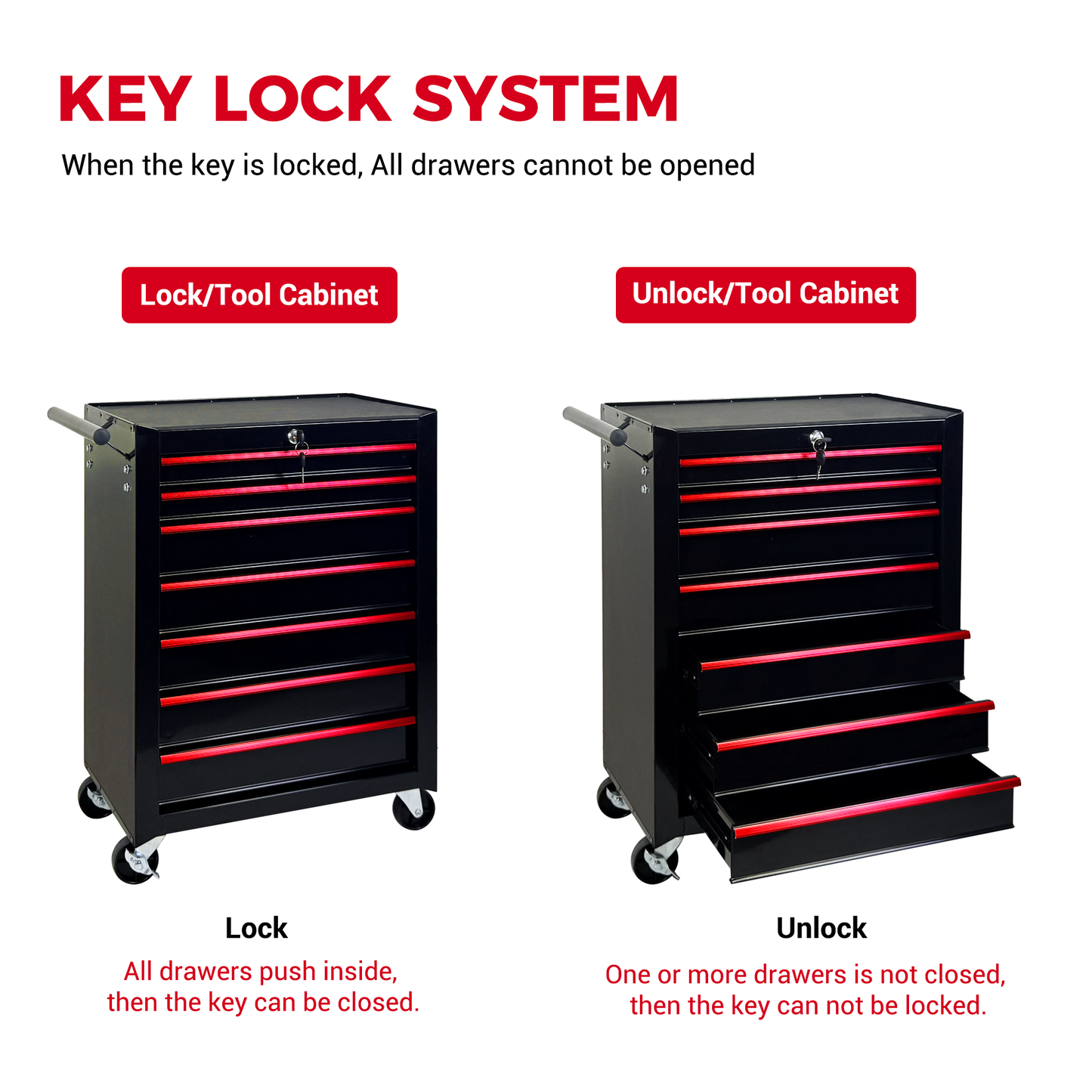 7-Drawer Mobile Tool Storage Cabinet with Lockable Wheels - Heavy Duty Steel Garage Organizer Black