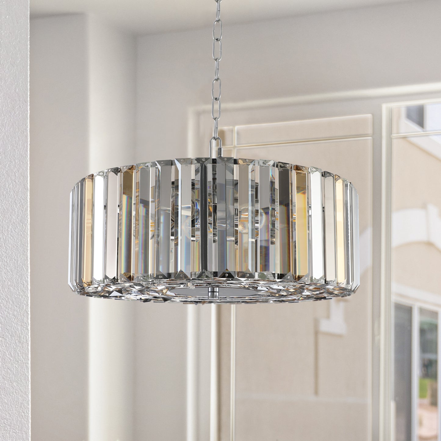 17-Inch Chrome Crystal Pendant Chandelier - Modern 4-Light Fixture