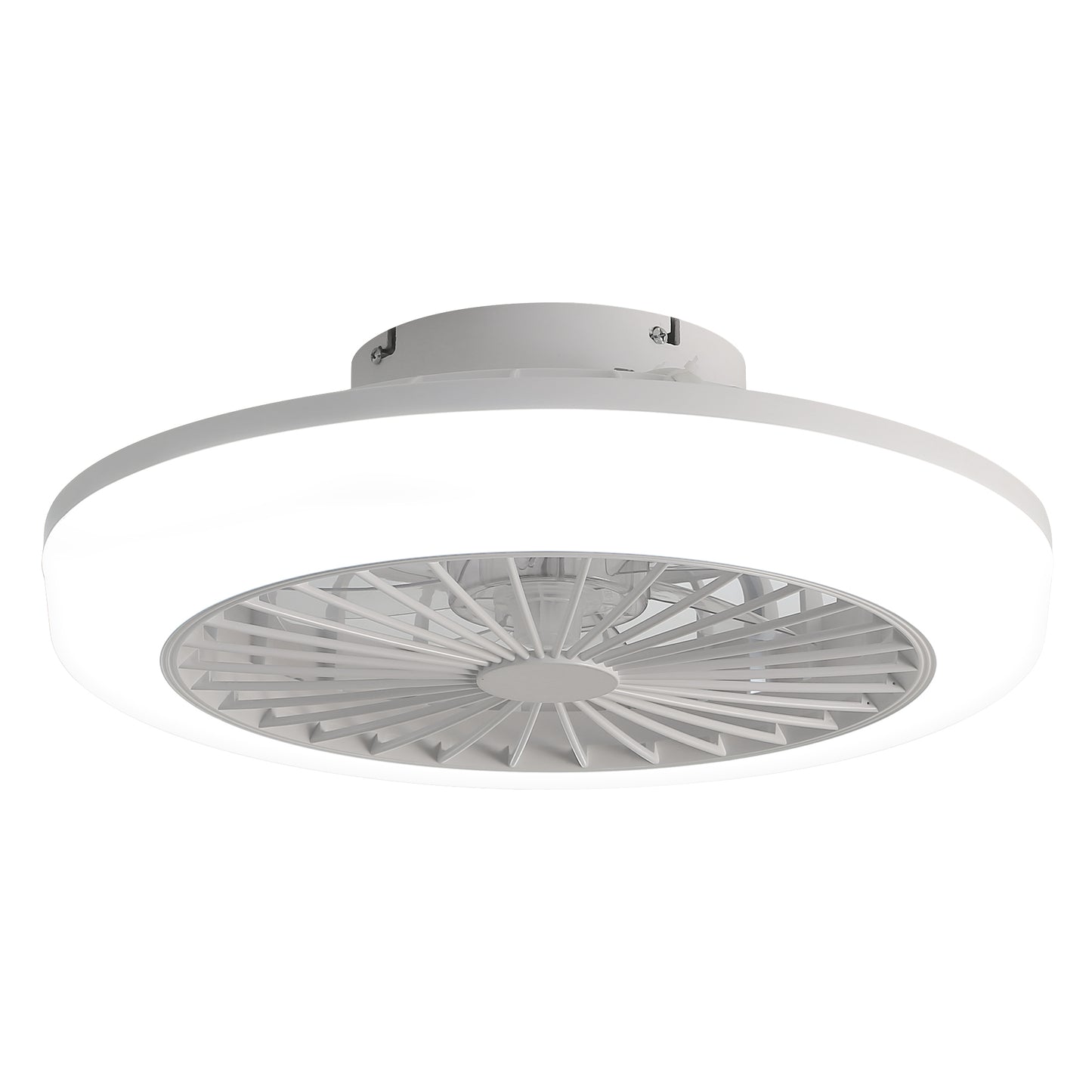 18 Inch Enclosed Ceiling Fan with Light & Remote, Modern Low Profile Flush Mount