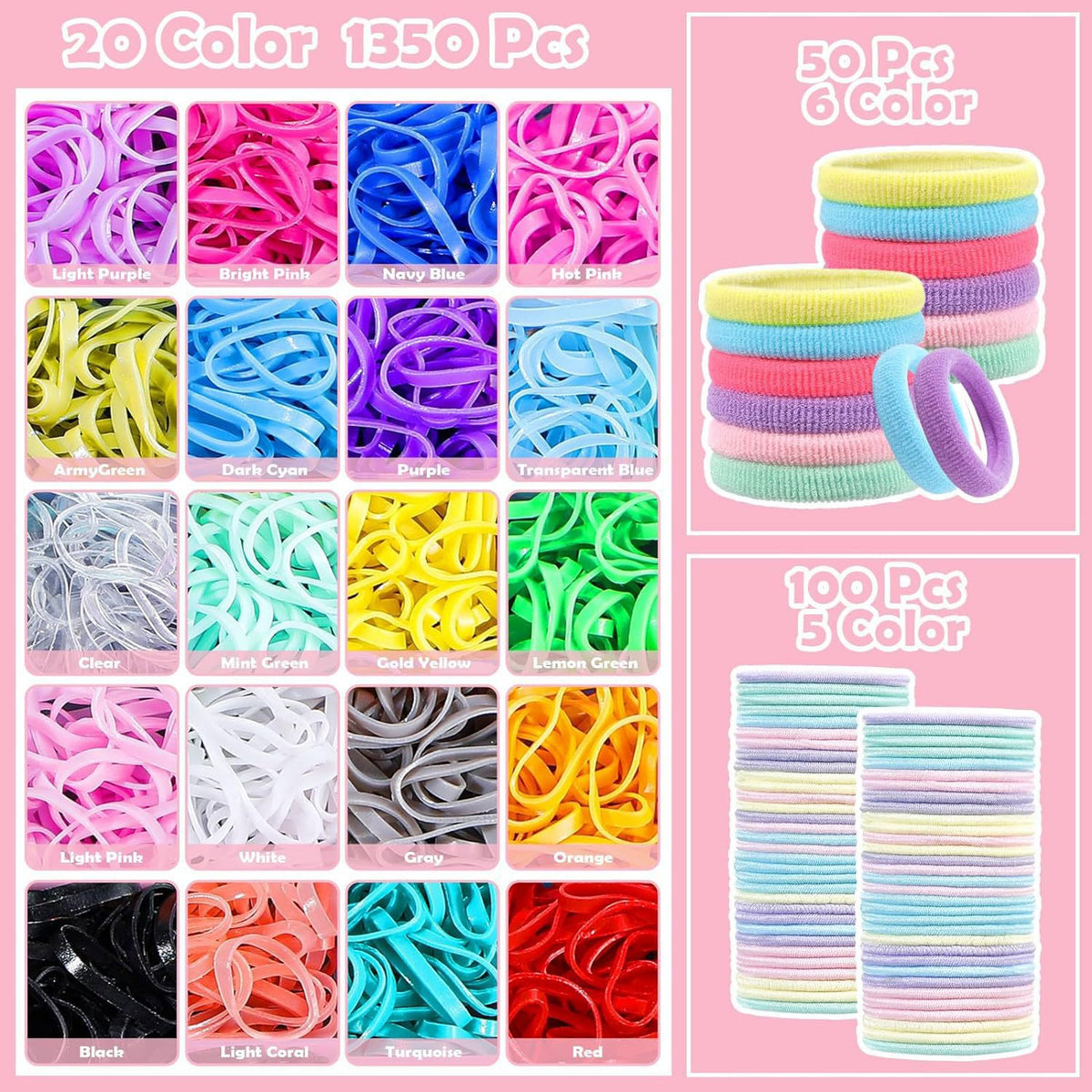 Kids Hair Accessories Set - Rubber Bands & Clips