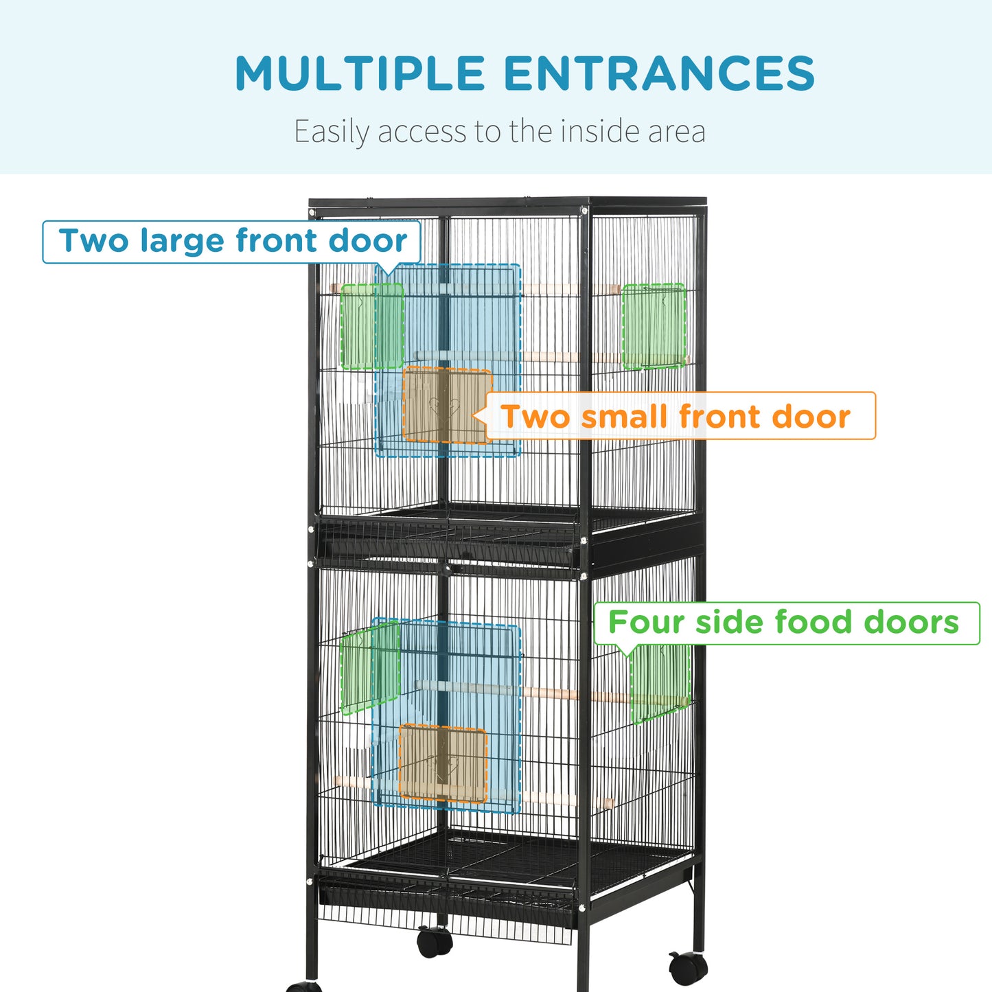55-Inch Double Bird Cage Aviary with Wheels for Finches & Parakeets, Black
