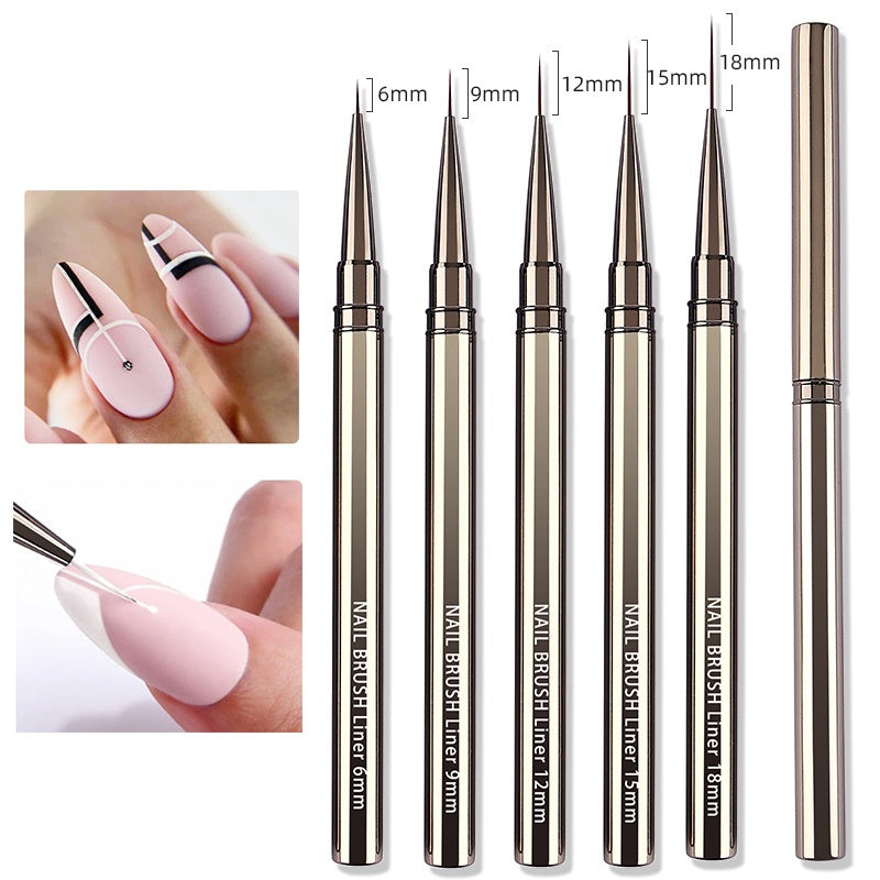 Manicure Line Drawing Pen Set - Fluorescent Metal Hook Line Pens for Nail Art, 5 Pieces