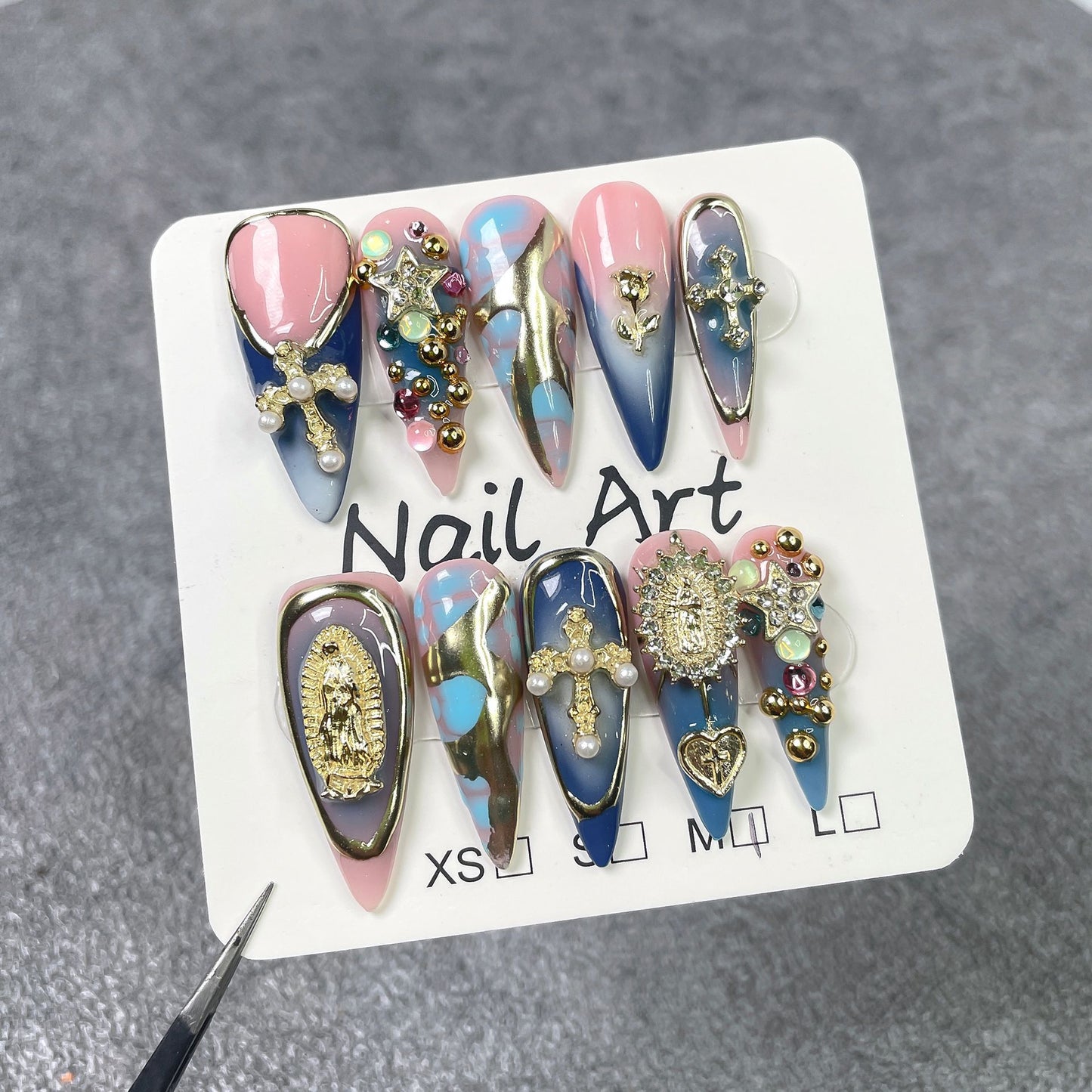 Long Pointed Nail Art Kit with Gradient Effect - Retro, Trendy Nail Tips