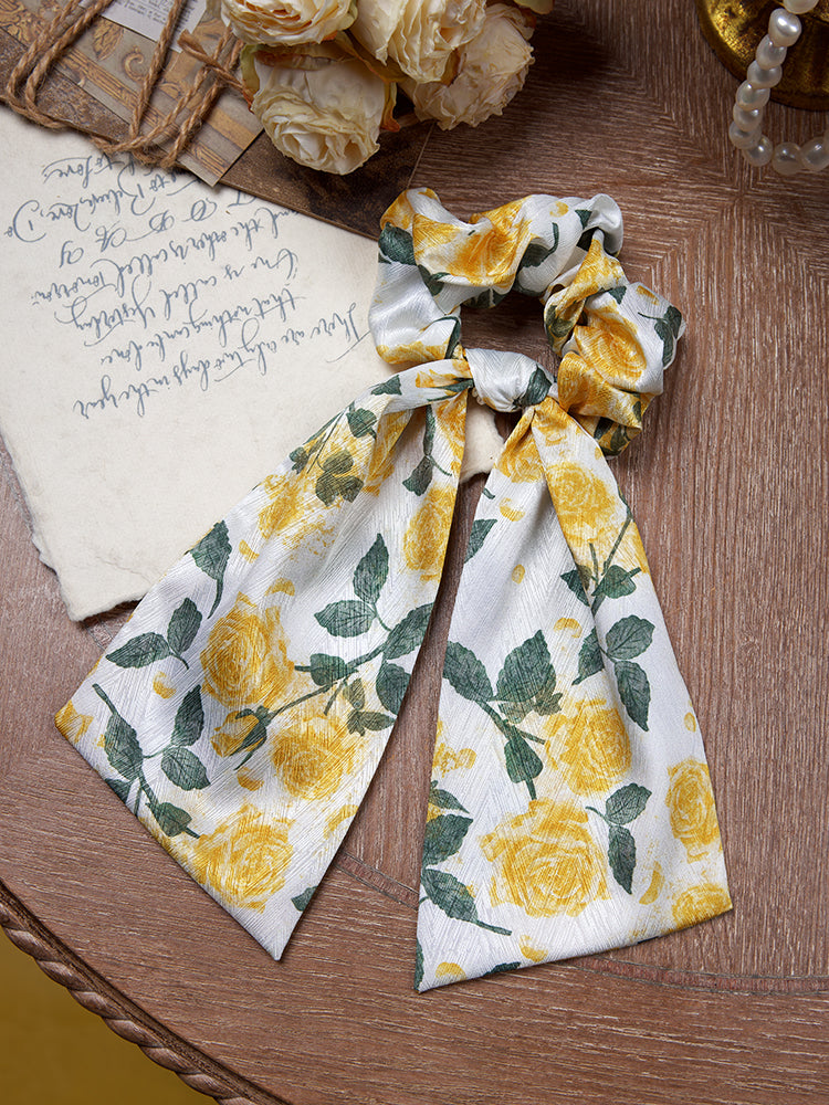 Yellow Rose Satin Hair Scrunchie