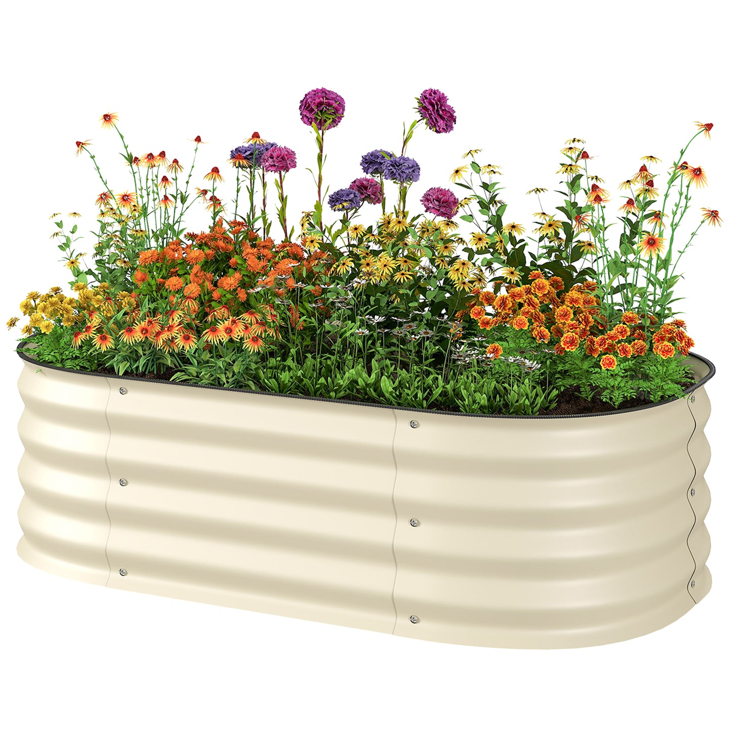 Galvanized Raised Garden Bed Kit - Metal Planter Box with Safety Edging, Cream