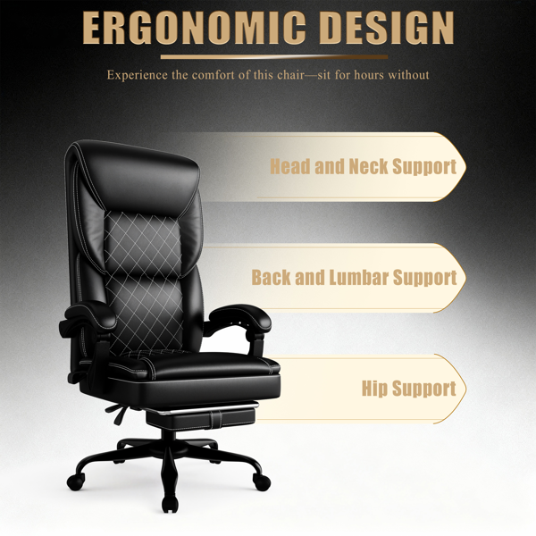 Ergonomic Gaming Chair with Inflatable Lumbar Support and Footrest
