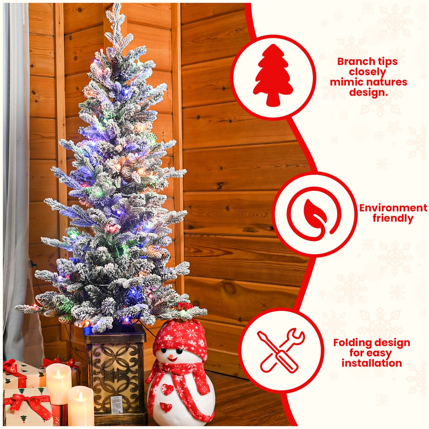 4ft Flocking Artificial Christmas Tree - Realistic Pine Design