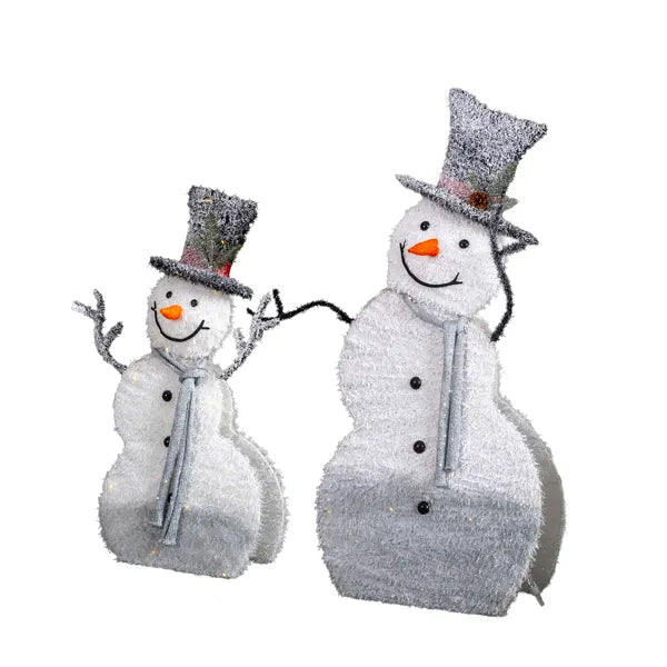 Lighted Snowman Christmas Decorations Set - 2 Pre-lit 2D Displays with 80 LED Lights