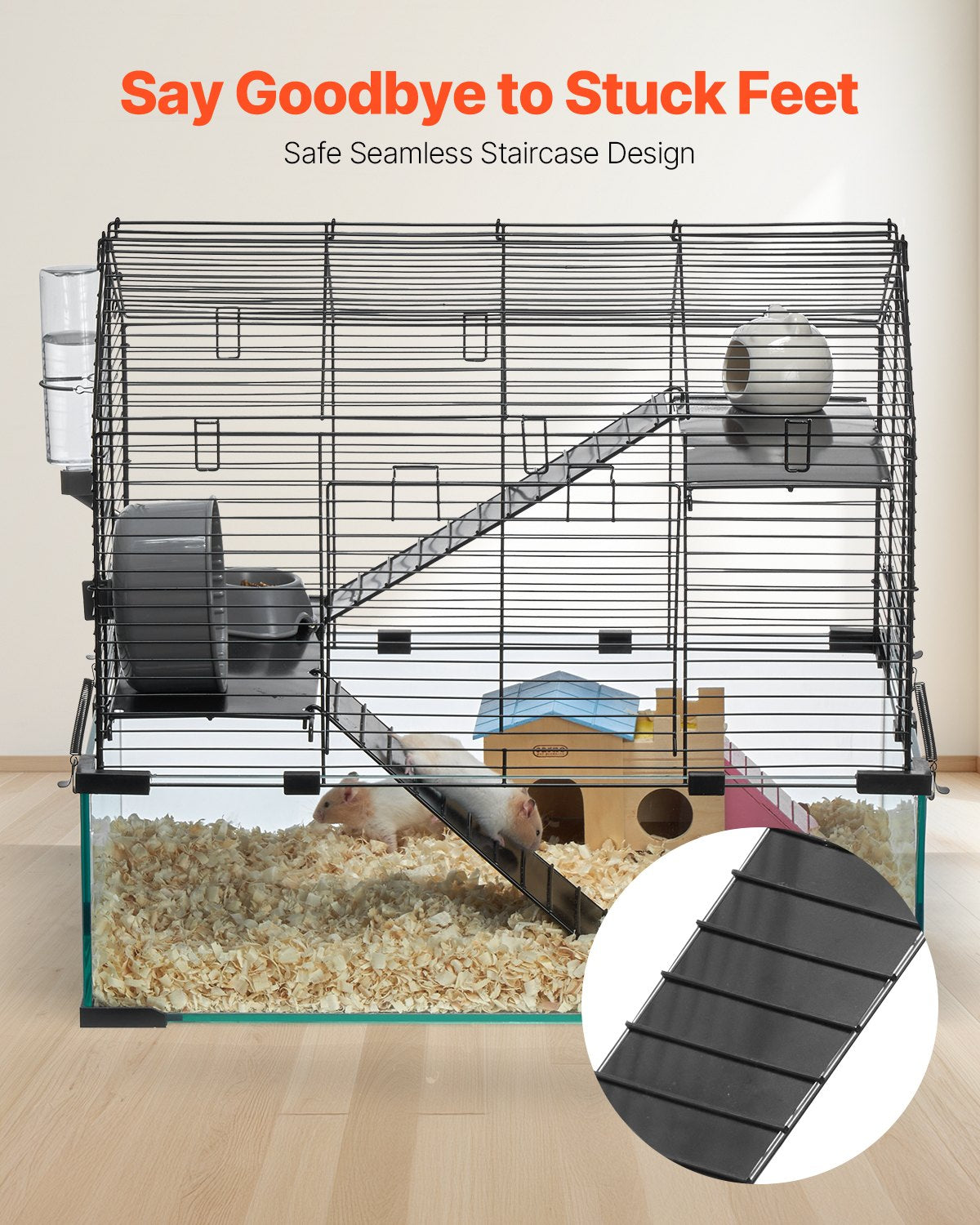 Wire Hamster Cage Habitat 22.8in with Acrylic View for Small Animals - Black