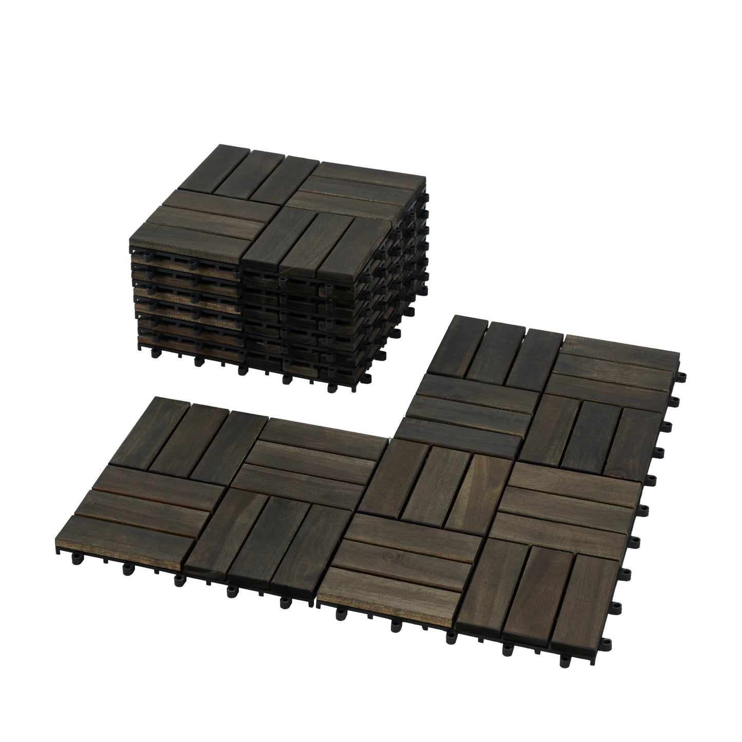 Interlocking Acacia Wood Deck Tiles 30 pcs 12x12 Inches Outdoor Flooring - Dark Brown