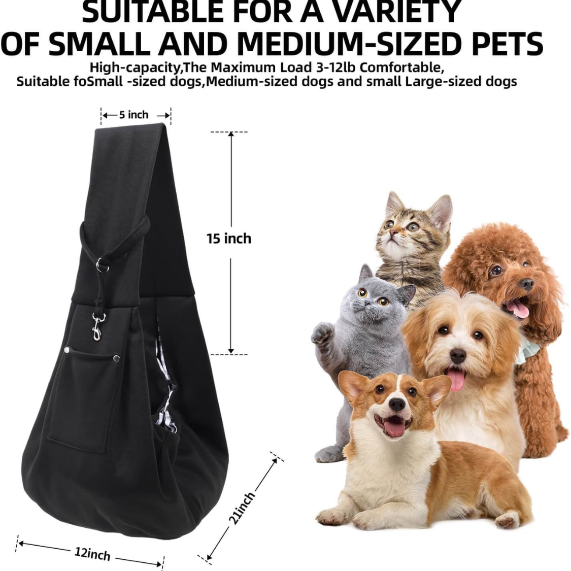 Reversible Dog Carrier Sling with Storage Pocket for Small Pets