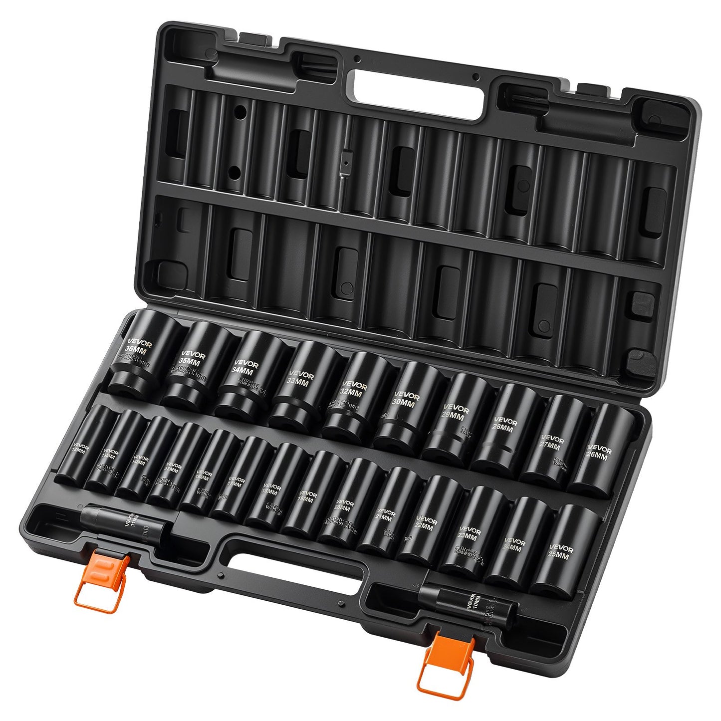 Impact Socket Set 1/2 Inch Drive 26-Piece Metric 10-36mm Heavy Duty Cr-V Steel