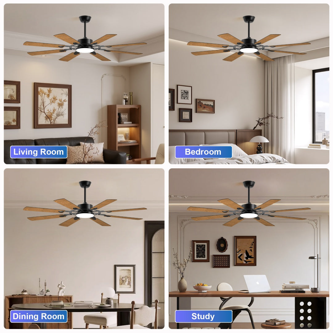 60 Inch Ceiling Fan with Lights and Remote Control - Reversible DC Motor, Black
