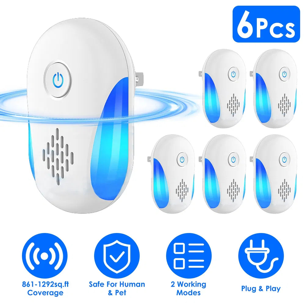 Ultrasonic Pest Repeller Set - 6 Pack, Wide Coverage, Safe for Home & Office