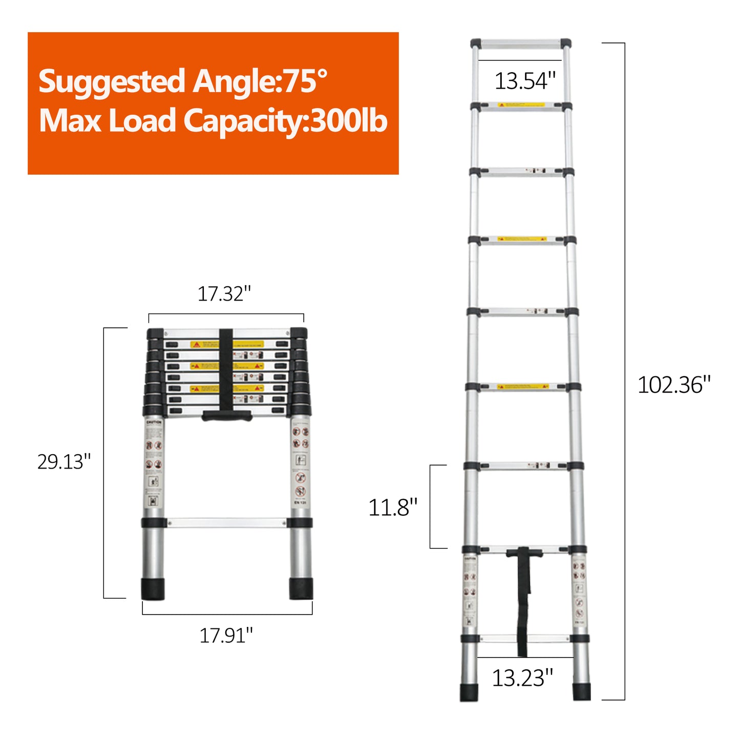 8.5ft Telescoping Aluminum Ladder - Portable Folding Extension for Indoor Outdoor Work