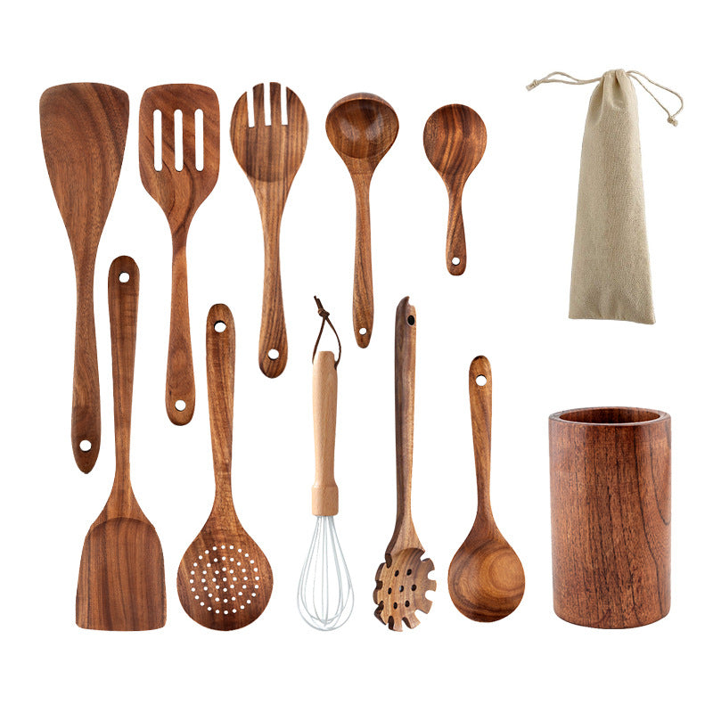 Lengthened Wooden Spatula Set Non-Stick Cooking Kitchenware Multiple Sizes