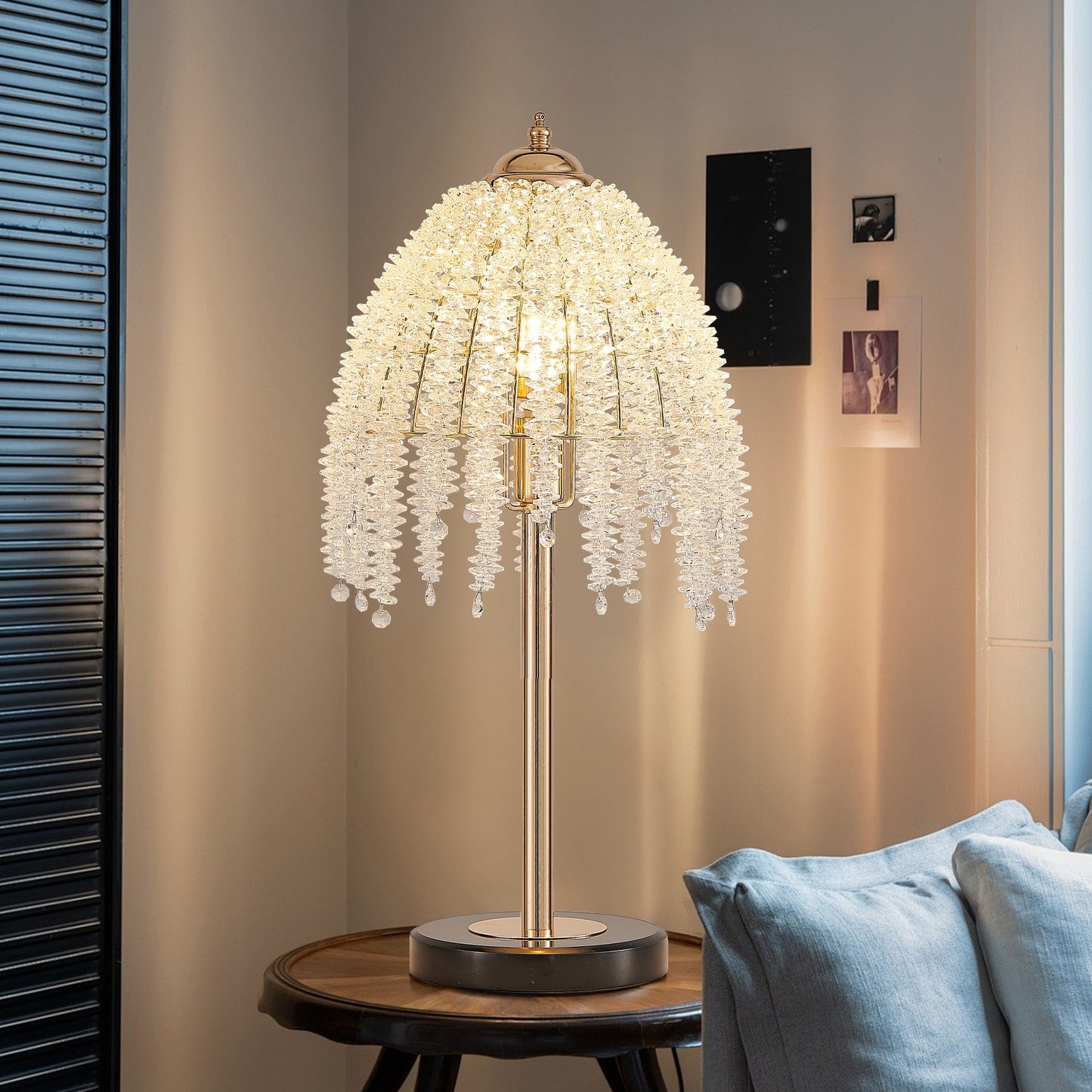 Elegant Crystal Table Lamp - Vintage Waterfall Design
