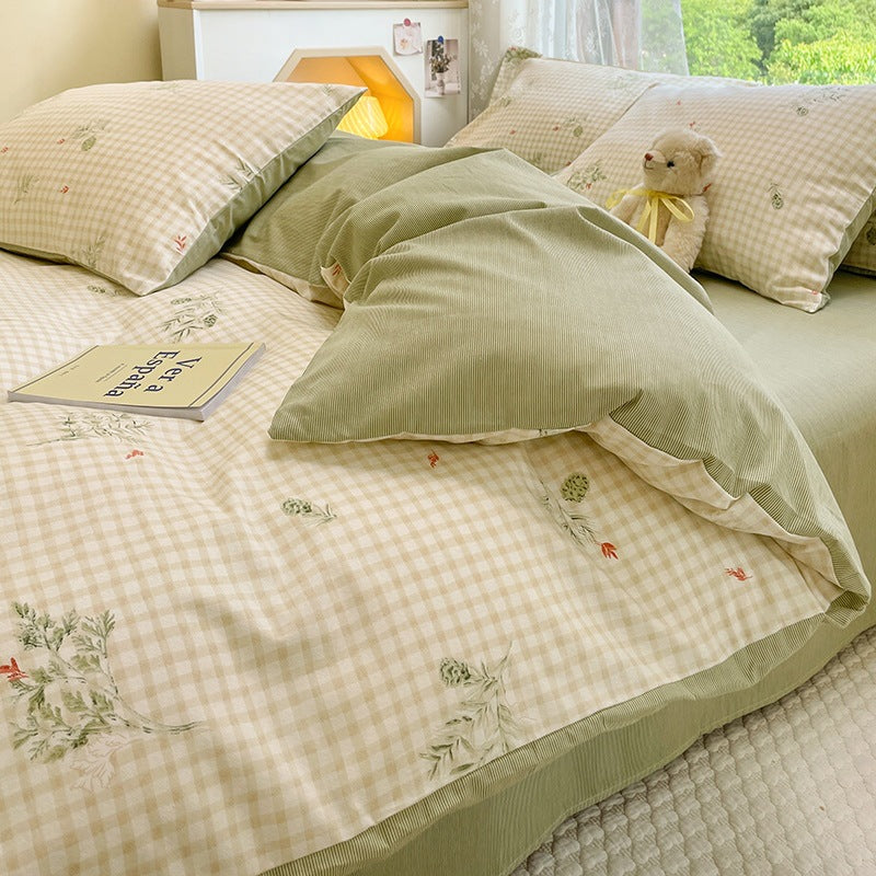 Summer Washable Cotton Bed Sheet Set - Four Piece Bedding for 150cm to 180cm Beds