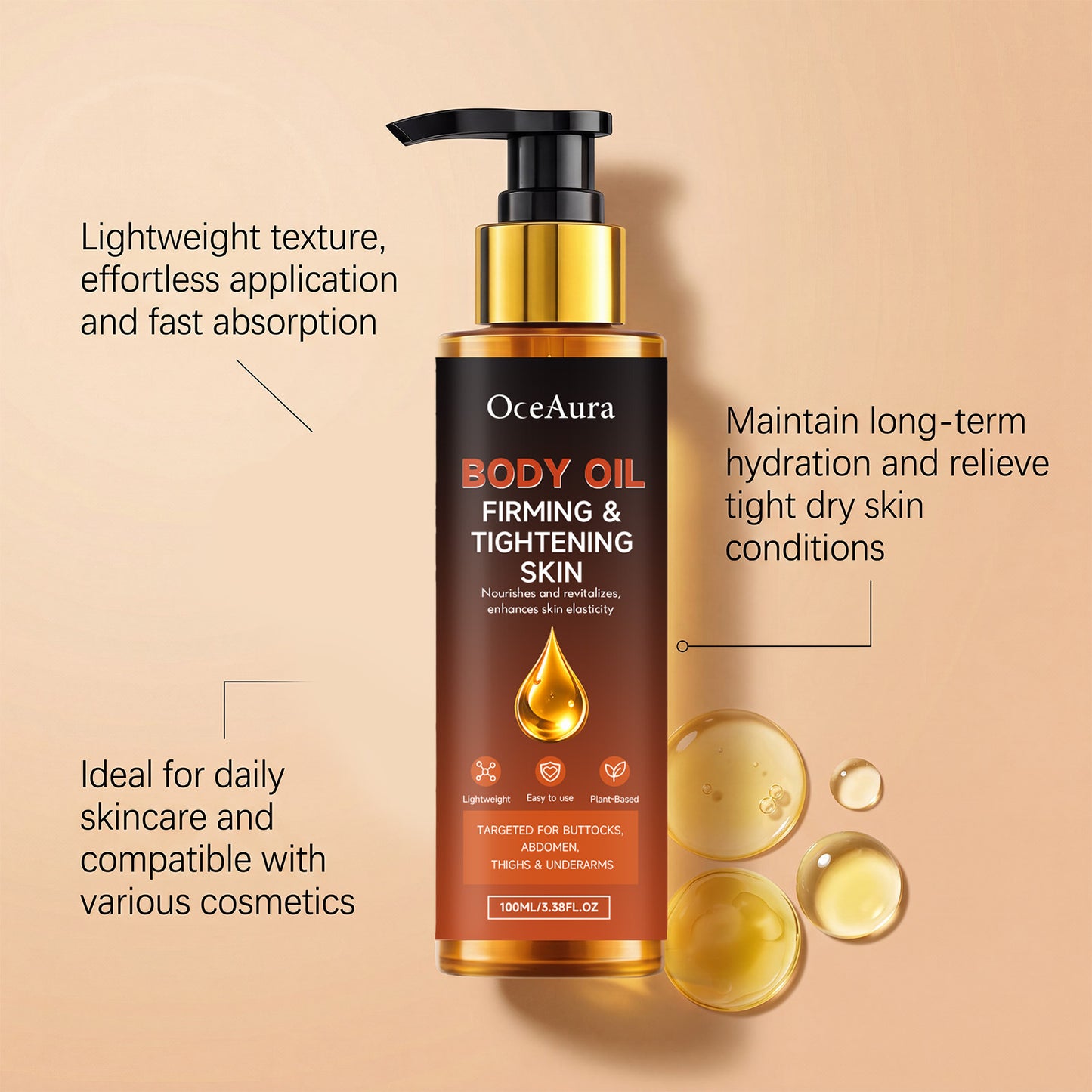 Firming Body Oil with Grape Seed & Rose Hip Oil - 100ml Natural Moisturizer