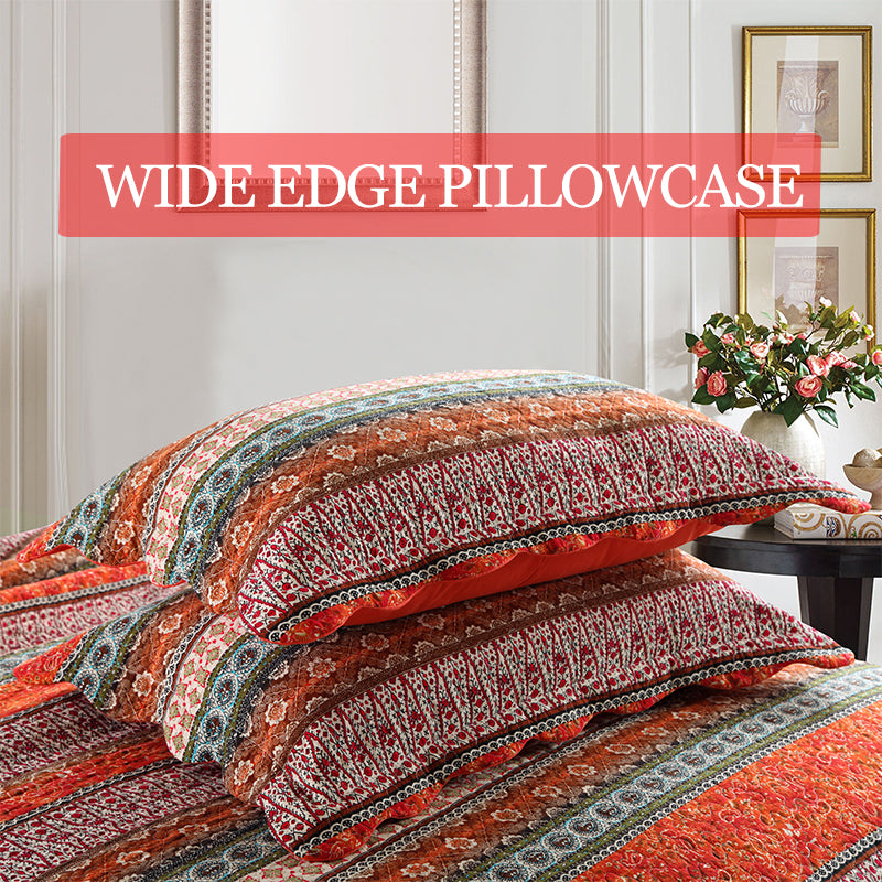 Bohemian Reversible Cotton Quilt Bedspread Set - All Season Lightweight Bedding