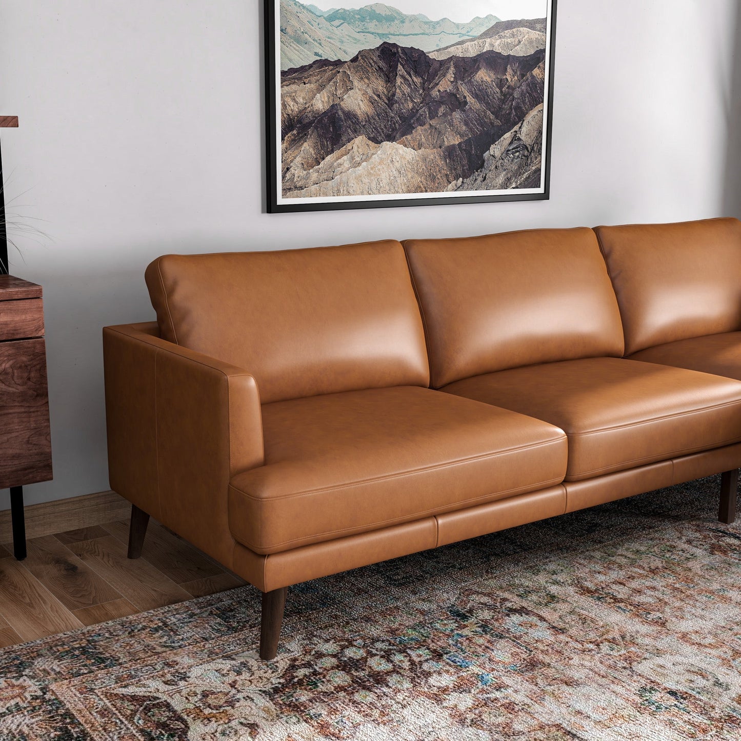 Lore L-Shaped Genuine Leather Sectional In Tan Right Facing