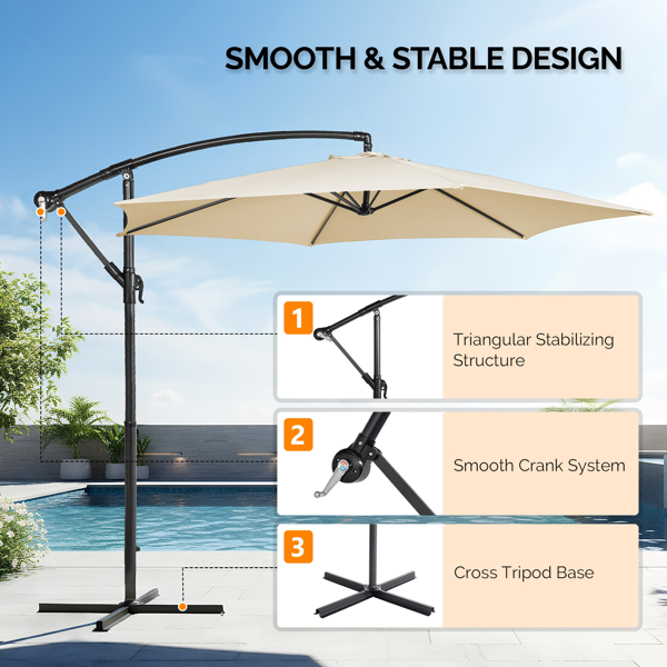 10FT Round Offset Patio Umbrella with Crank & Adjustable Tilt