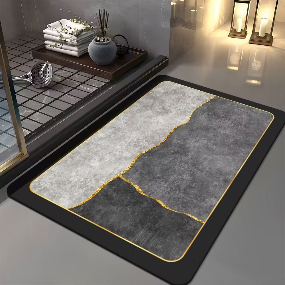 Non-Slip Absorbent Bathroom Door Mat - Modern Floral Rectangular Floor Mat
