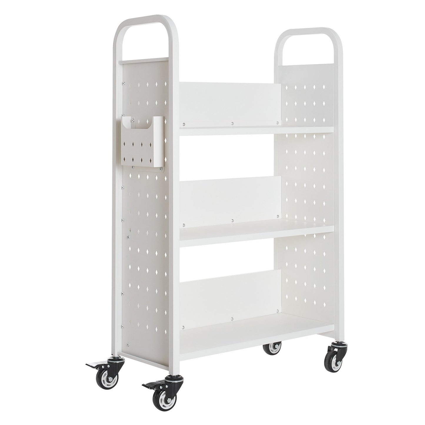 White 3-Tier Rolling Book Cart with Locking Casters - Heavy Duty Storage