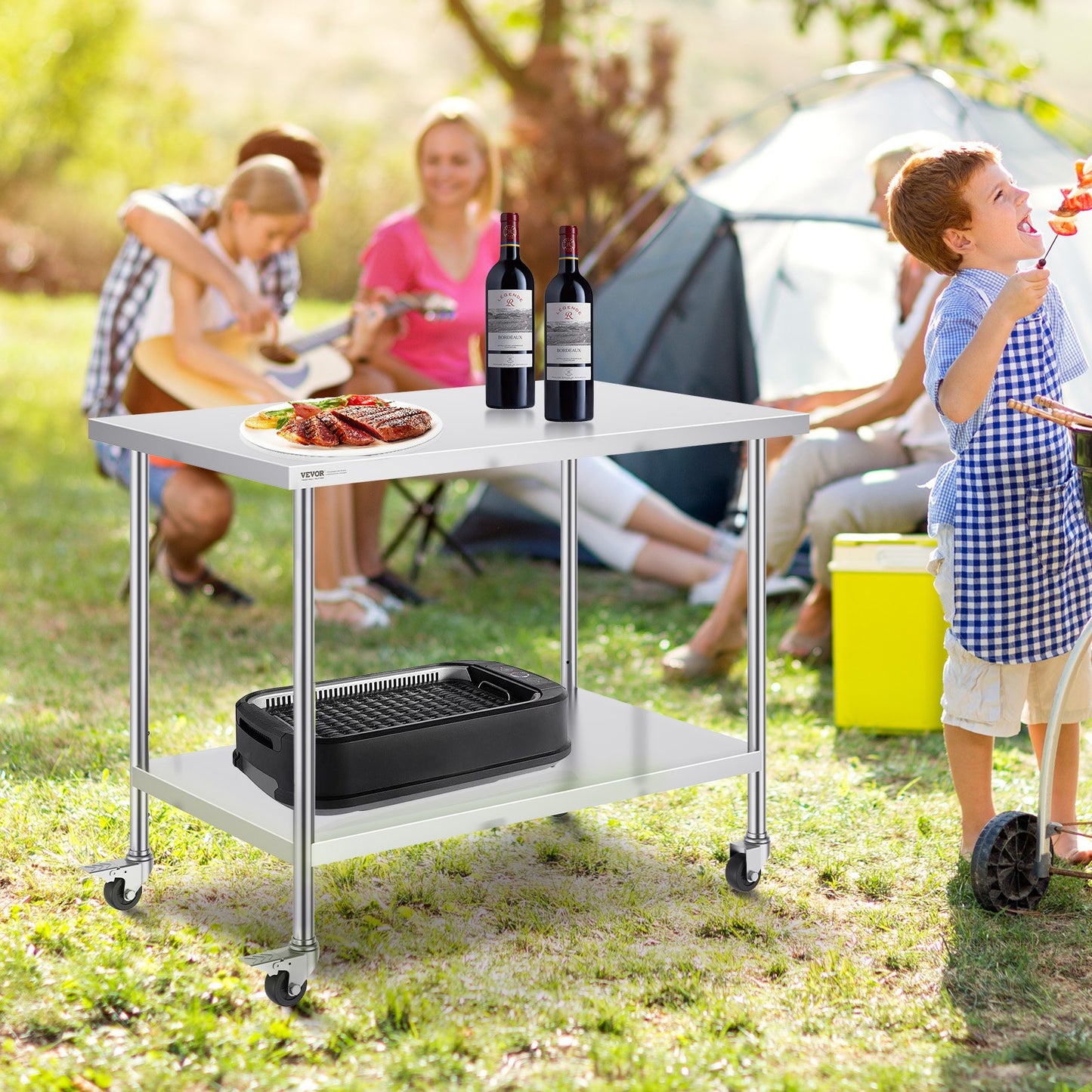 Heavy Duty Stainless Steel Work Table - 30x48x38 Inch with Wheels