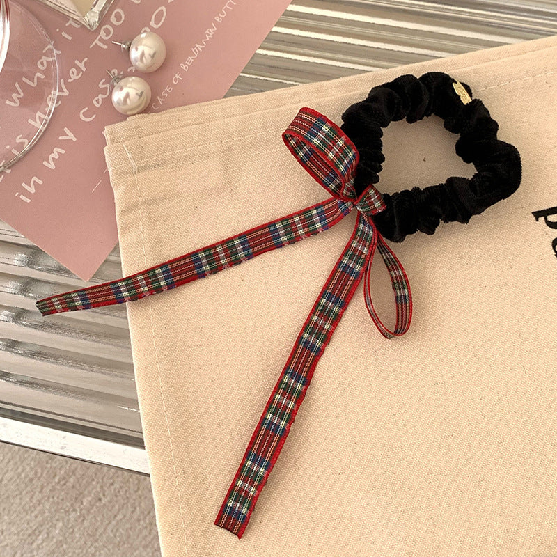 Large Bow Hair Ring - Black Plaid Hair Accessory for Hair Styling