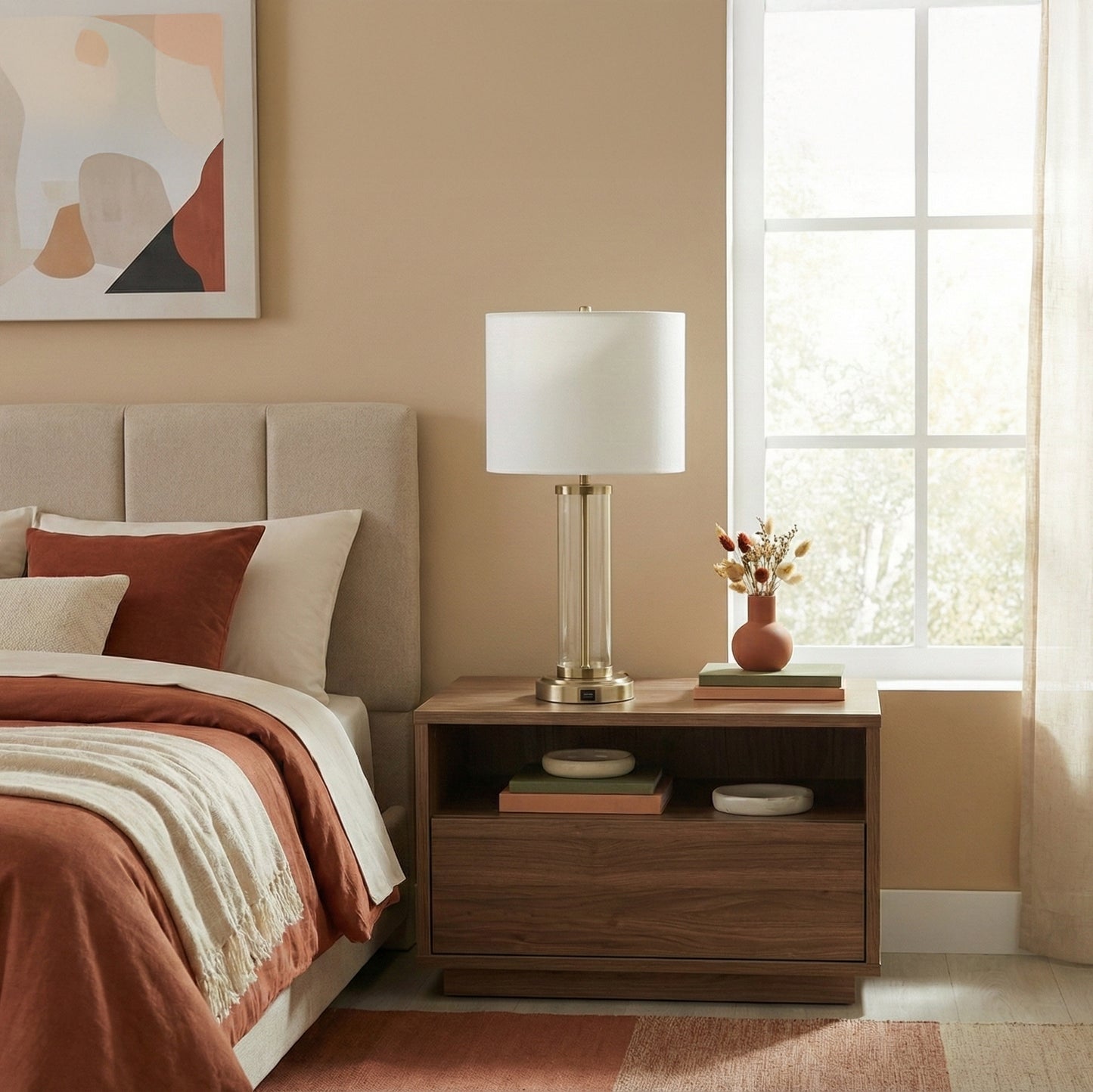 Luna Brushed Nickel Table Lamp With On Off Switch Clear Glass Body