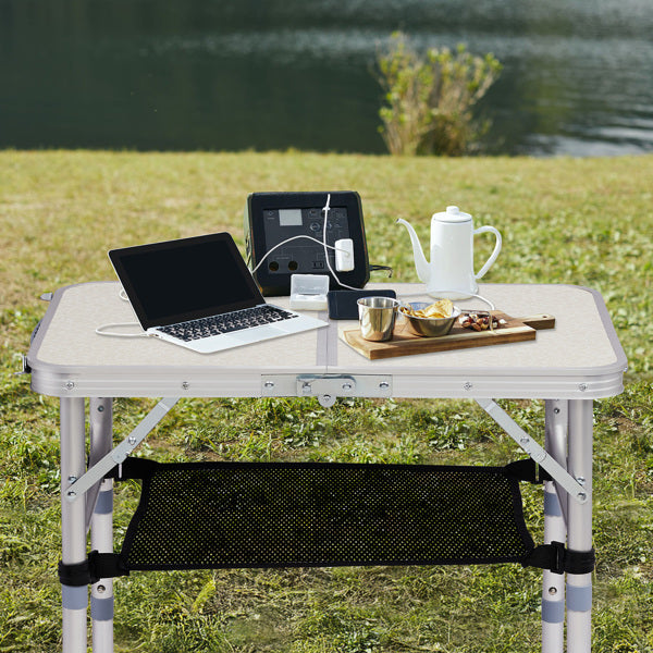 Portable Folding Camping Table - 2ft Aluminum Picnic Side Table with 3 Adjustable Heights and Carry Handle, White